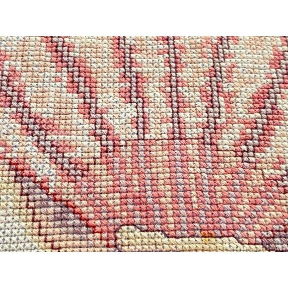 Completed Counted Cross Stitch Victorian Lady Hat Fan Aida Beautifully Stitched - Picture 6 of 14